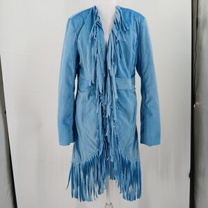 Victoria Jacket Womens L Blue Suede Fringe Boho Western Wear Cowgirl Aesthetic